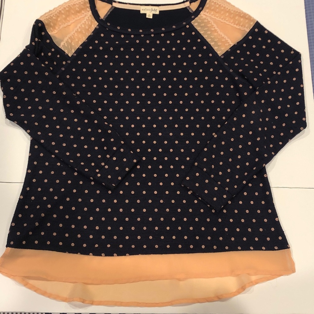 Maison Jules – Swiss Dot LS Knit Sweater with Chiffon Details - EC -Gently Used